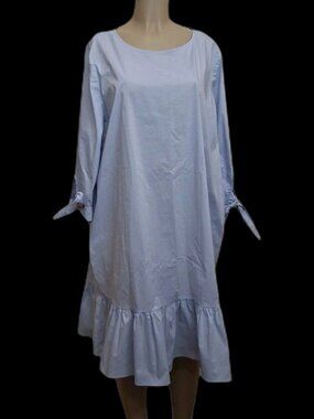 Glamorous Curve | Soft Blue Ruffled Shift Dress Size 20 Cotton Blend Minimal
